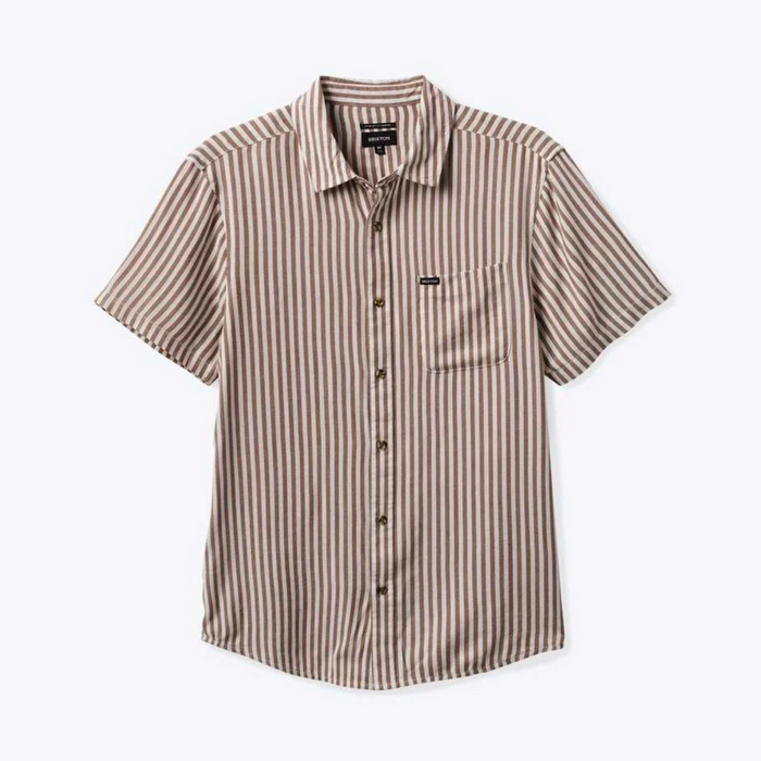 Brixton Charter Herringbone Stripe Woven Shirt (Off White, Bison